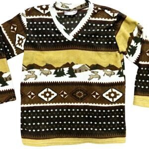 NEW AMERICAN SPIRIT Southwestern Winter Scene Fleece Pullover with Pockets SZ M